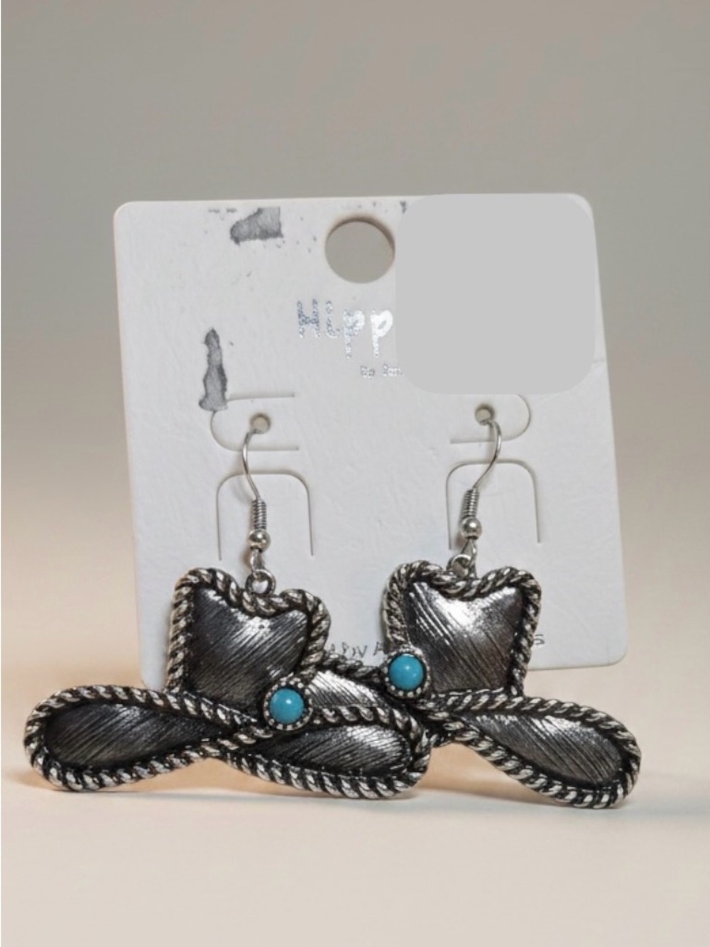 Hippie Western Cowboy Hat Earrings with Turquoise Accent